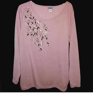 Embellished Women's Jeweled Pastel Pink Mauve Plus Sz Blouse